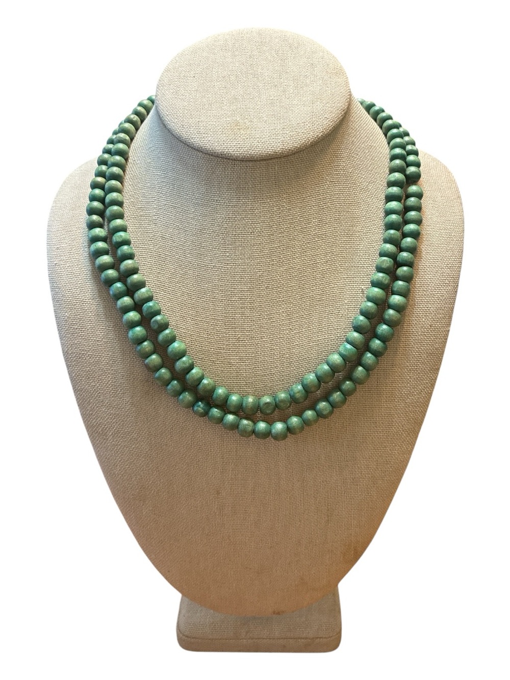 🔵 Blue Wood Beaded Necklace ~ 40 Inches